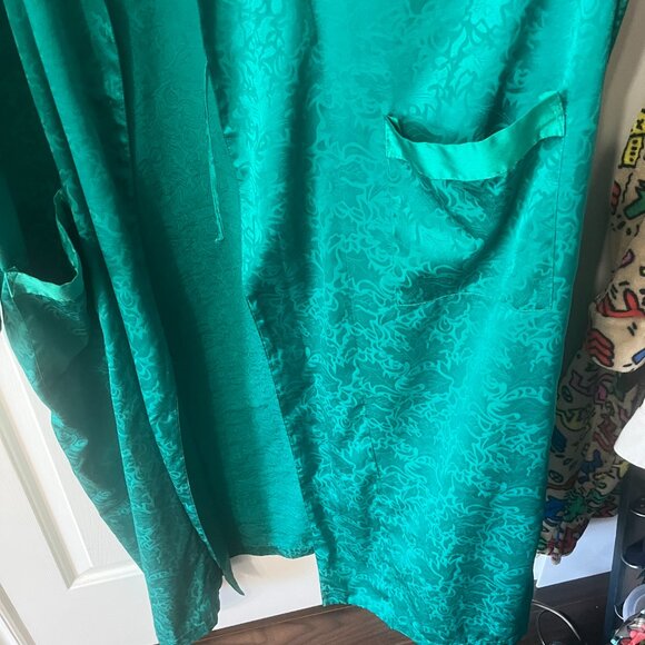 Sold on ET Victoria Secret Vintage Gold Label Emerald Green Sateen Robe - Picture 8 of 12